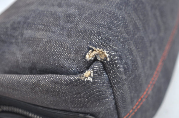 Authentic Christian Dior Trotter Shoulder Hand Bag Denim Leather Navy Blue 3260J