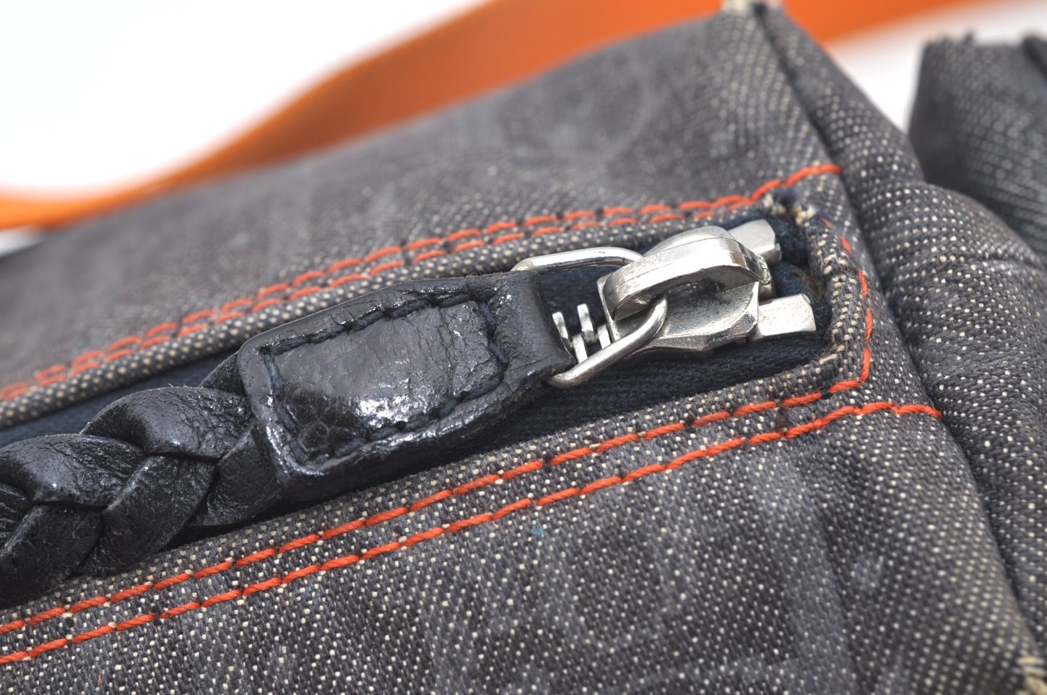 Authentic Christian Dior Trotter Shoulder Hand Bag Denim Leather Navy Blue 3260J