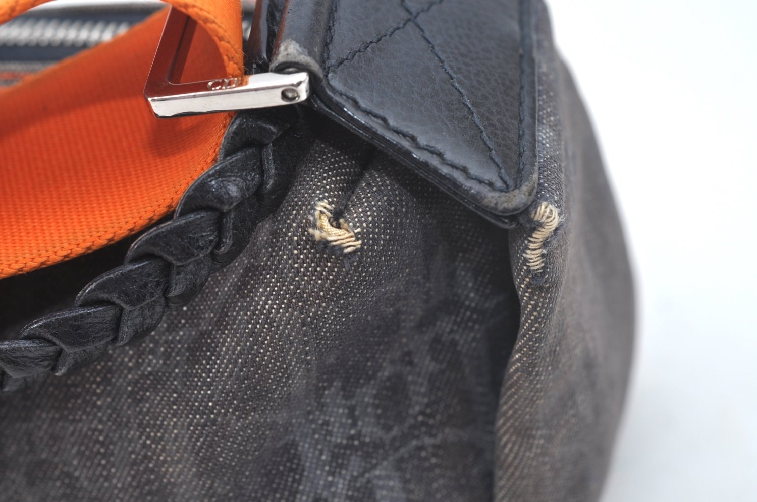 Authentic Christian Dior Trotter Shoulder Hand Bag Denim Leather Navy Blue 3260J