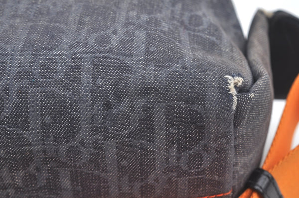 Authentic Christian Dior Trotter Shoulder Hand Bag Denim Leather Navy Blue 3260J