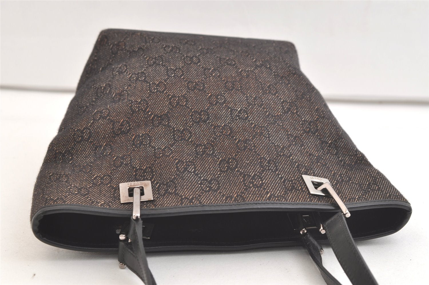 Authentic GUCCI Shoulder Tote Bag Purse GG Canvas Leather 31244 Black 3260K