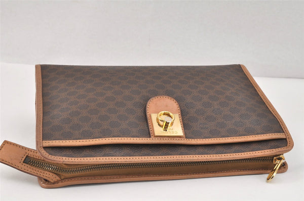 Authentic CELINE Macadam Blason Pattern Clutch Hand Bag PVC Leather Brown 3263K
