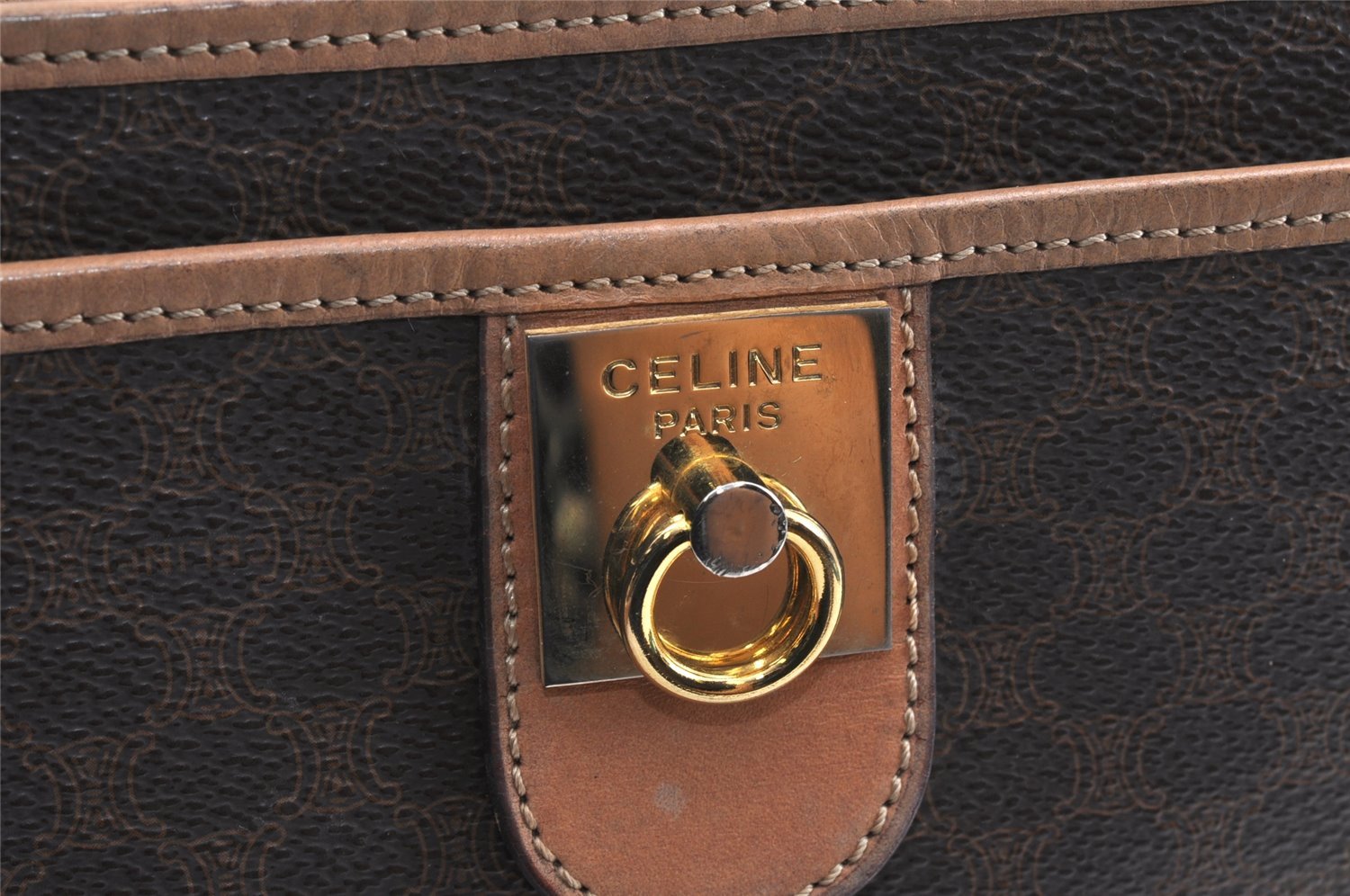 Authentic CELINE Macadam Blason Pattern Clutch Hand Bag PVC Leather Brown 3263K