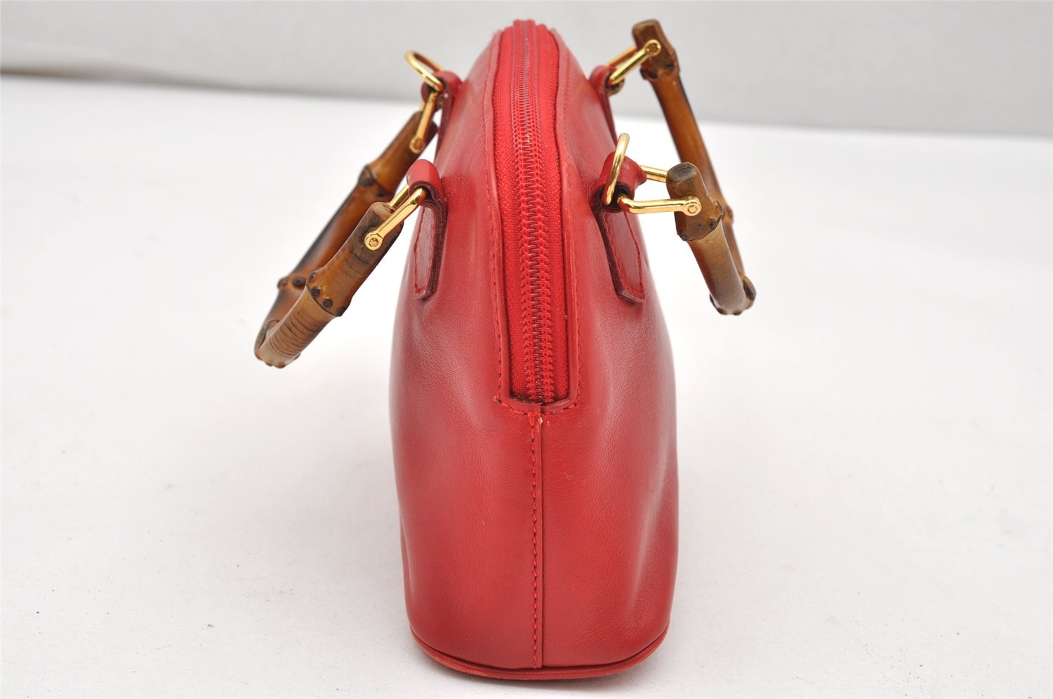 Authentic GUCCI Bamboo 2way Hand Shoulder Bag Purse Leather Red Junk 3264K