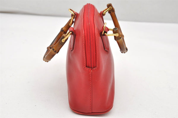 Authentic GUCCI Bamboo 2way Hand Shoulder Bag Purse Leather Red Junk 3264K