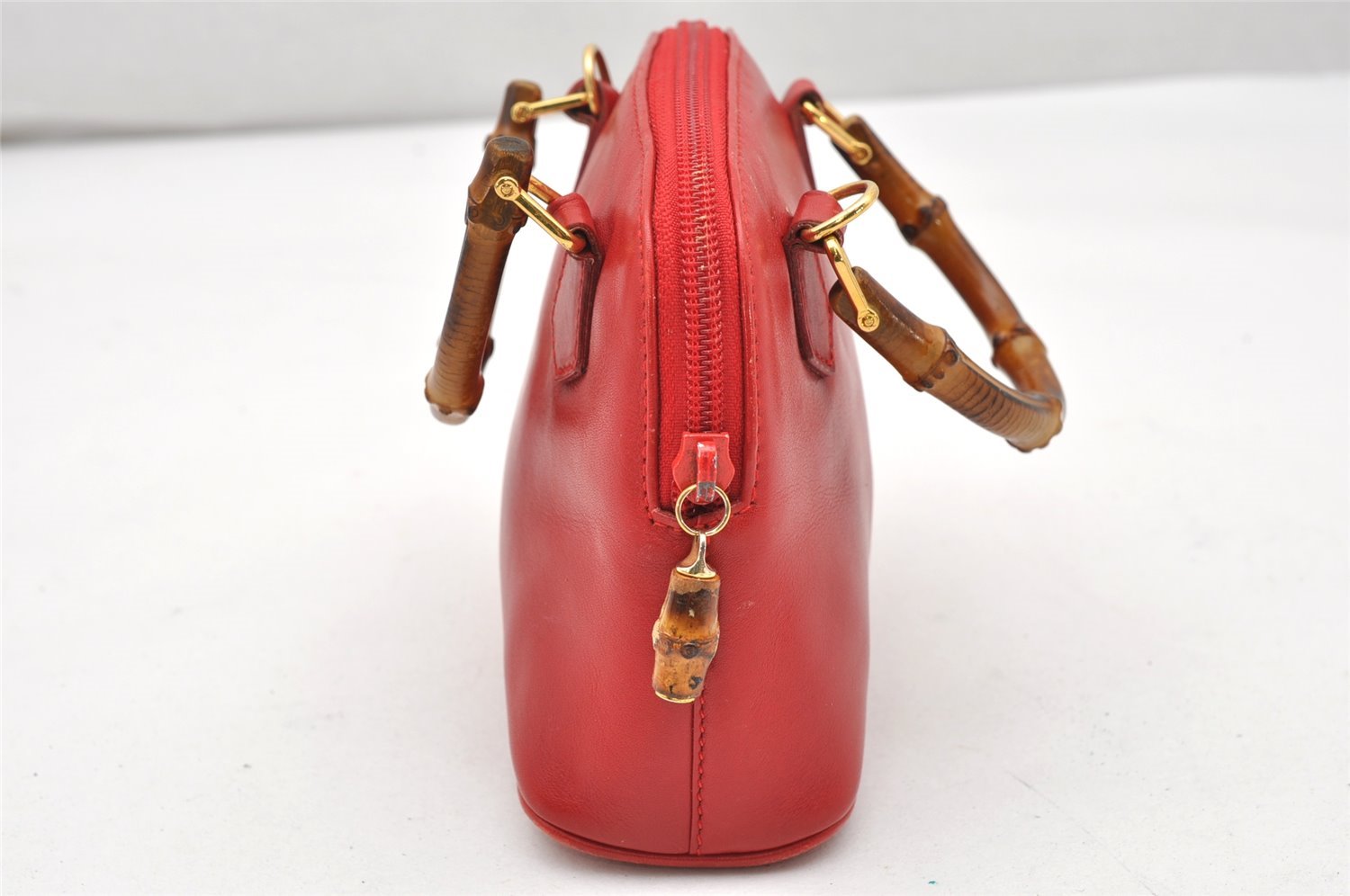 Authentic GUCCI Bamboo 2way Hand Shoulder Bag Purse Leather Red Junk 3264K