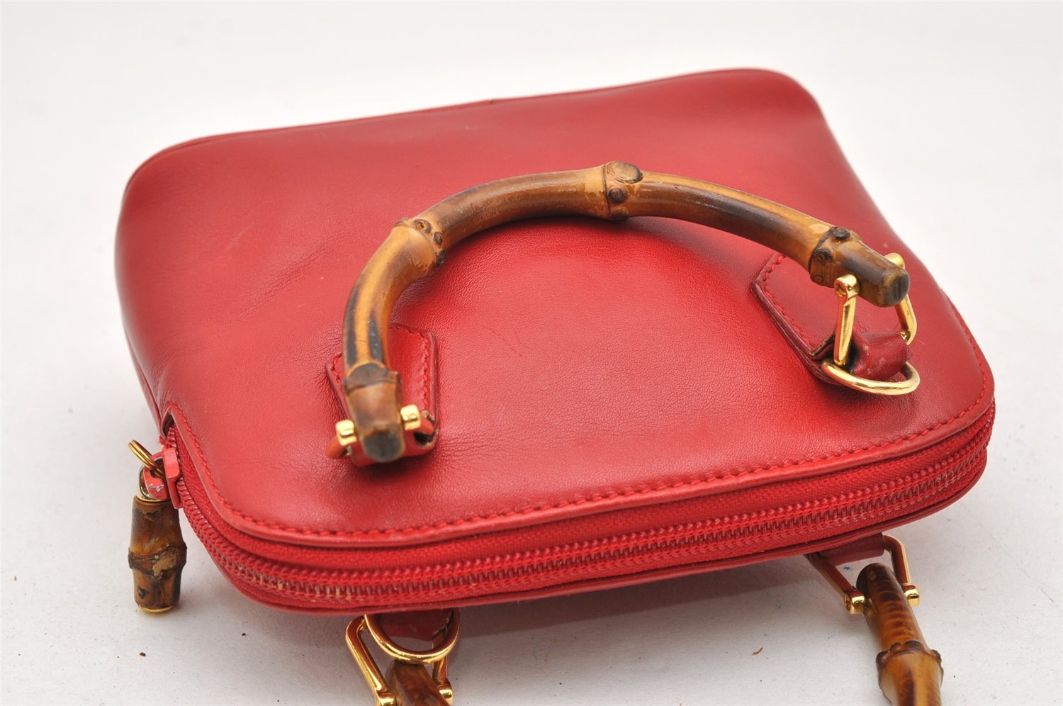 Authentic GUCCI Bamboo 2way Hand Shoulder Bag Purse Leather Red Junk 3264K