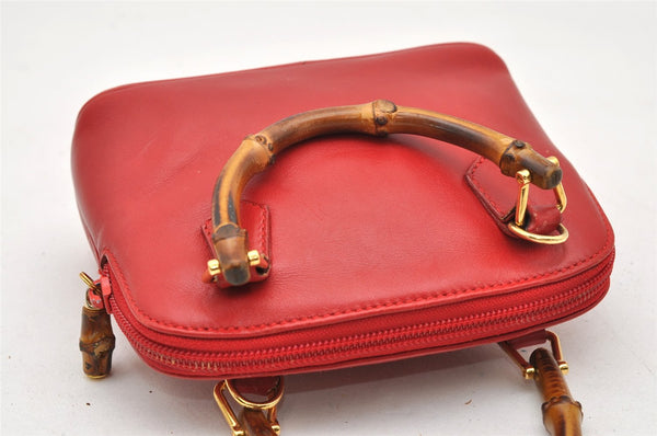 Authentic GUCCI Bamboo 2way Hand Shoulder Bag Purse Leather Red Junk 3264K