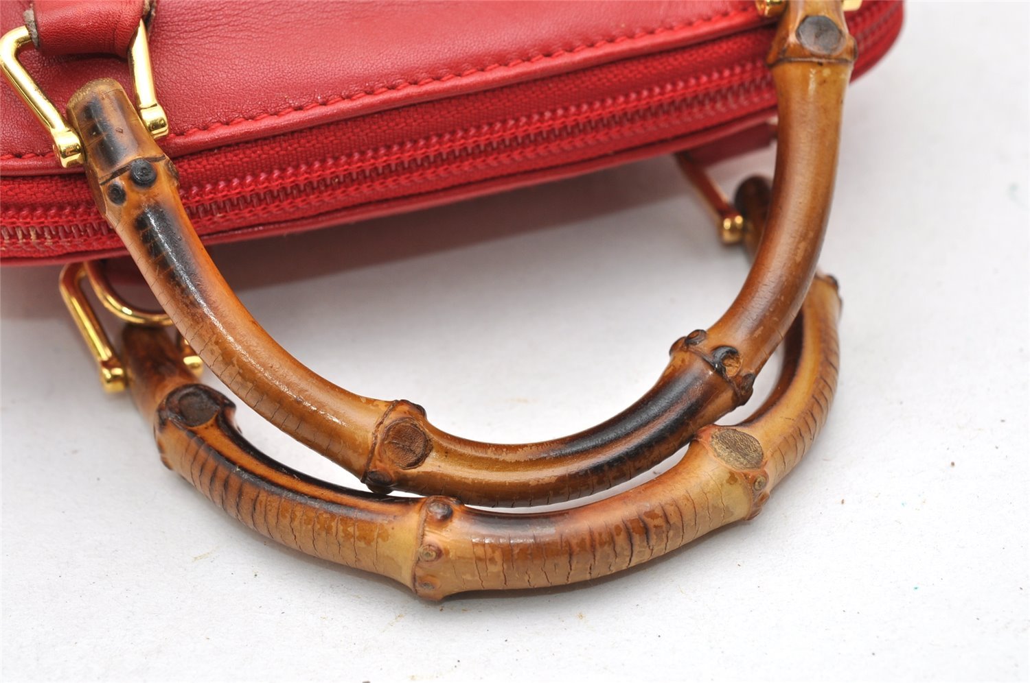 Authentic GUCCI Bamboo 2way Hand Shoulder Bag Purse Leather Red Junk 3264K