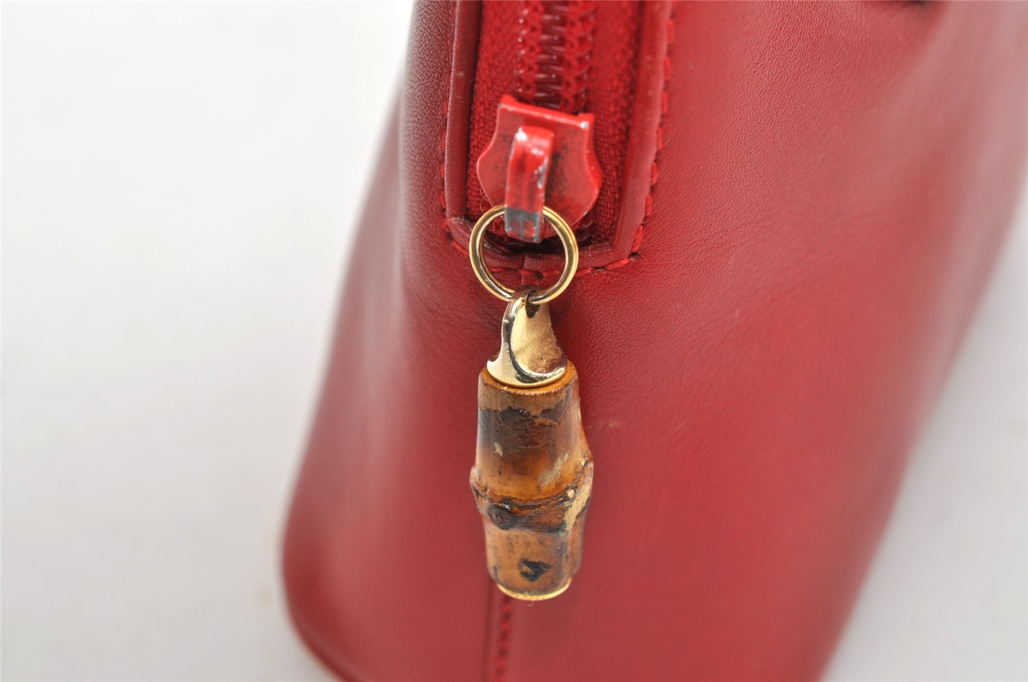 Authentic GUCCI Bamboo 2way Hand Shoulder Bag Purse Leather Red Junk 3264K