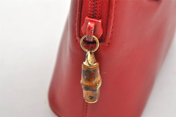 Authentic GUCCI Bamboo 2way Hand Shoulder Bag Purse Leather Red Junk 3264K