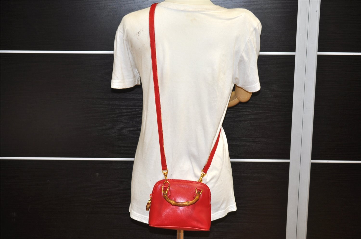 Authentic GUCCI Bamboo 2way Hand Shoulder Bag Purse Leather Red Junk 3264K