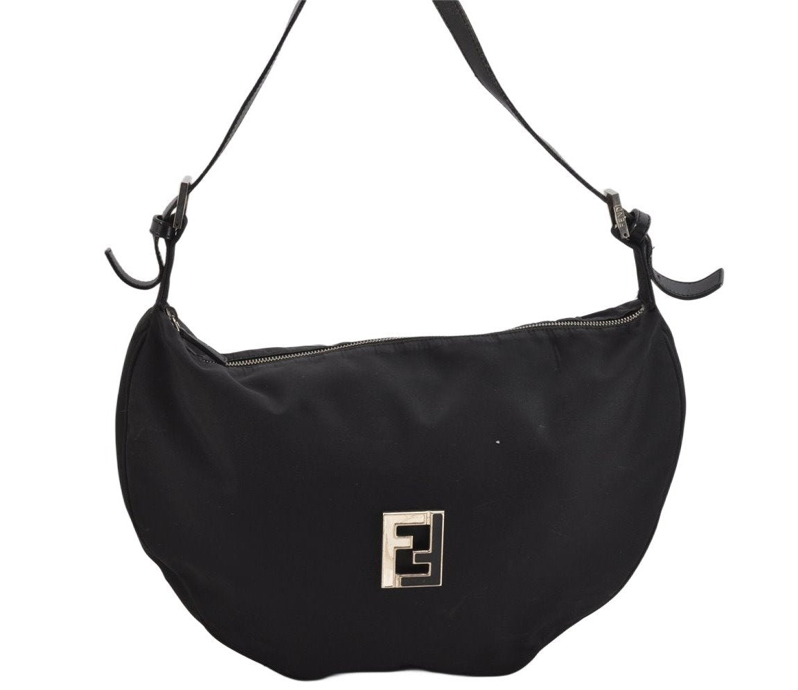 Authentic FENDI Vintage Shoulder Hand Bag Purse Nylon Leather Black 3266K