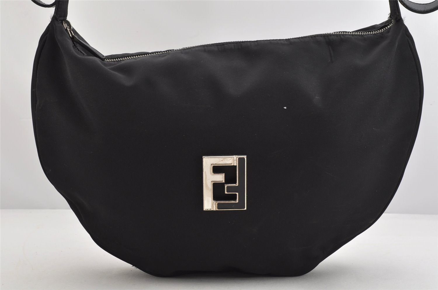 Authentic FENDI Vintage Shoulder Hand Bag Purse Nylon Leather Black 3266K