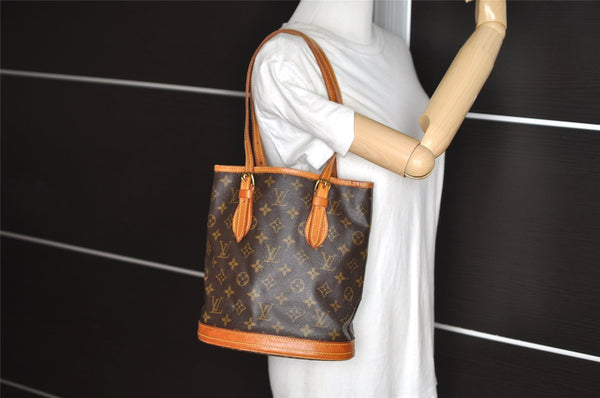 Authentic Louis Vuitton Monogram Bucket PM Shoulder Tote Bag M42238 Junk 3273J