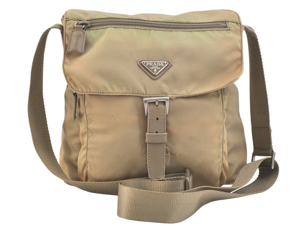 Authentic PRADA Nylon Tessuto Leather Shoulder Cross Body Bag Beige 3277K