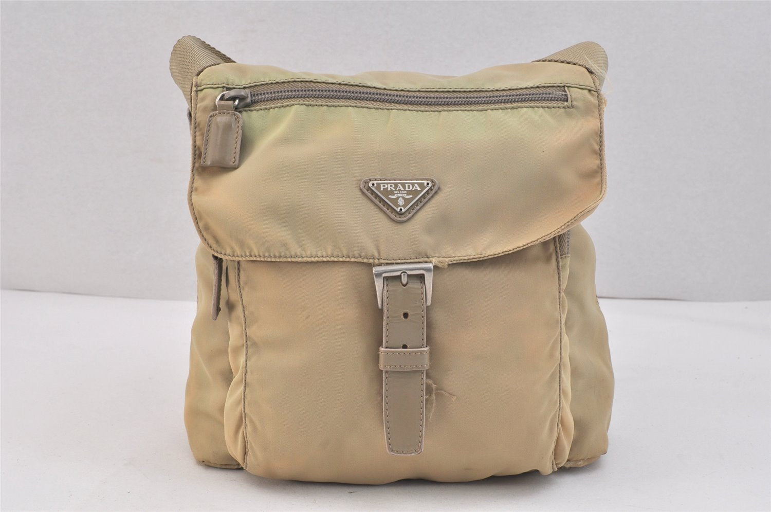 Authentic PRADA Nylon Tessuto Leather Shoulder Cross Body Bag Beige 3277K