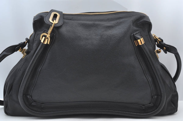 Authentic Chloe Paraty Large 2Way Shoulder Tote Bag Leather Black 3283J