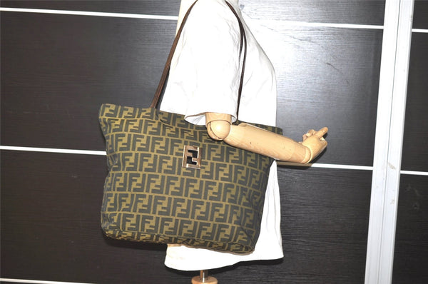 Authentic FENDI Zucca Vintage Shoulder Tote Bag Nylon Leather Brown 3284I