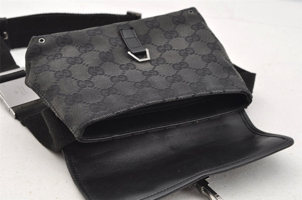 Authentic GUCCI Vintage Waist Body Bag Purse GG Canvas Leather 92543 Black 3285I