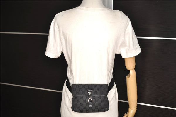 Authentic GUCCI Vintage Waist Body Bag Purse GG Canvas Leather 92543 Black 3285I