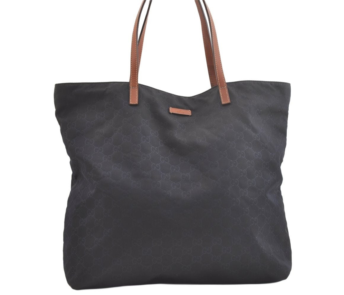 Authentic GUCCI Shoulder Tote Bag GG Nylon Leather 295252 Navy Junk 3285K