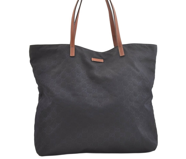 Authentic GUCCI Shoulder Tote Bag GG Nylon Leather 295252 Navy Junk 3285K