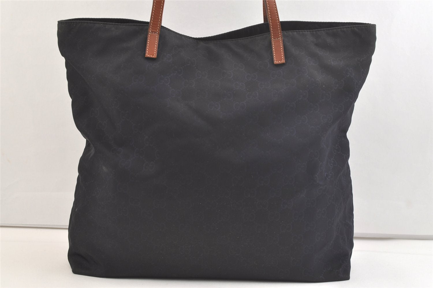 Authentic GUCCI Shoulder Tote Bag GG Nylon Leather 295252 Navy Junk 3285K