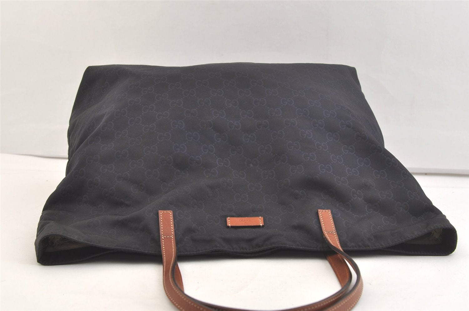 Authentic GUCCI Shoulder Tote Bag GG Nylon Leather 295252 Navy Junk 3285K