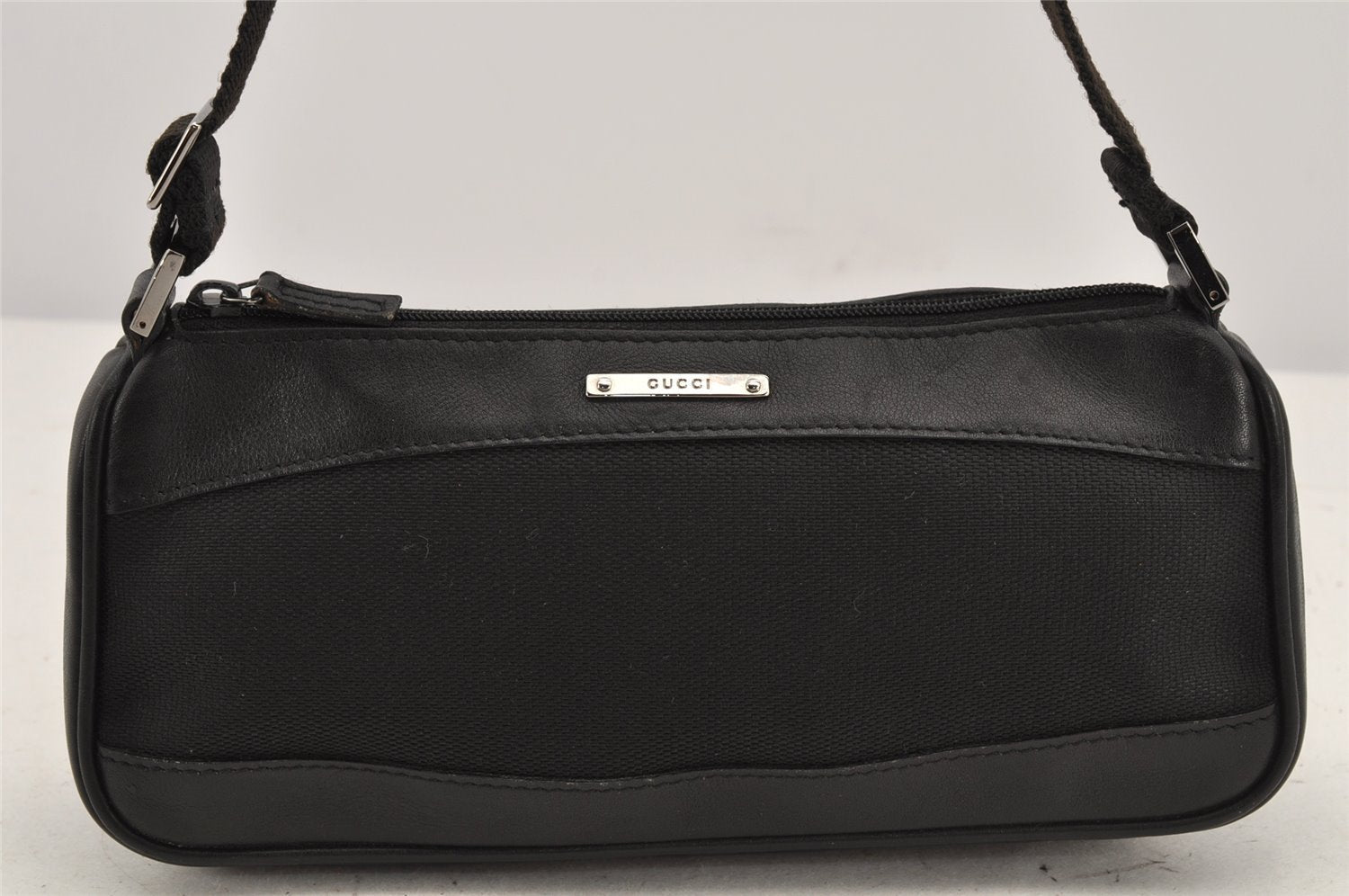 Authentic GUCCI Vintage Hand Bag Pouch Purse Canvas Leather 92820 Black 3287K