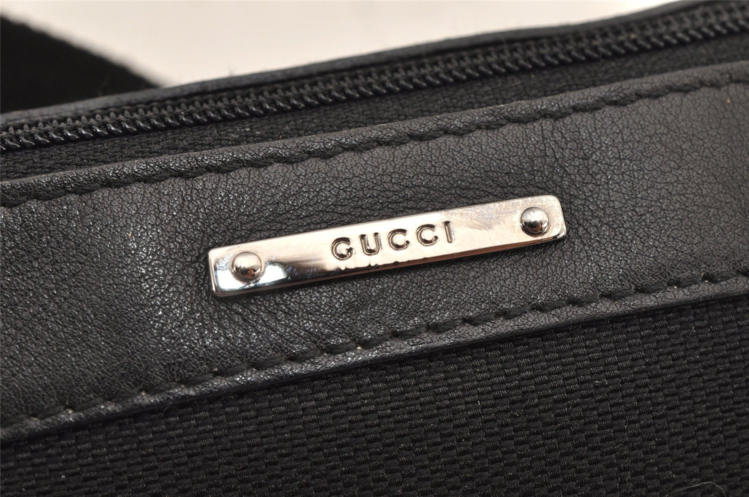 Authentic GUCCI Vintage Hand Bag Pouch Purse Canvas Leather 92820 Black 3287K