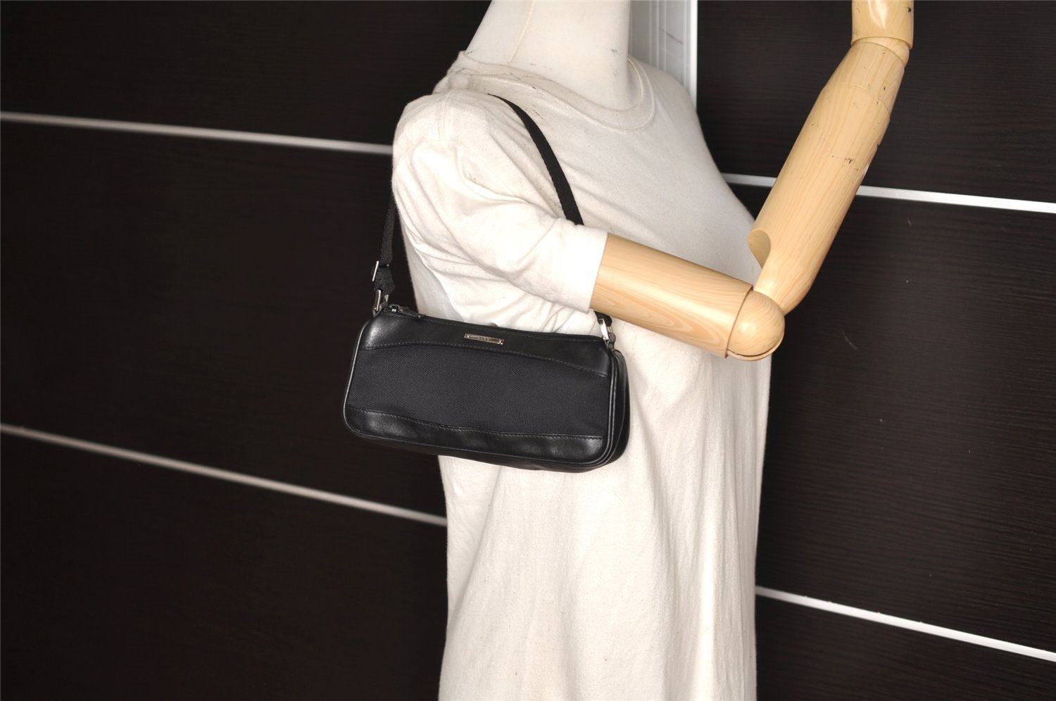 Authentic GUCCI Vintage Hand Bag Pouch Purse Canvas Leather 92820 Black 3287K