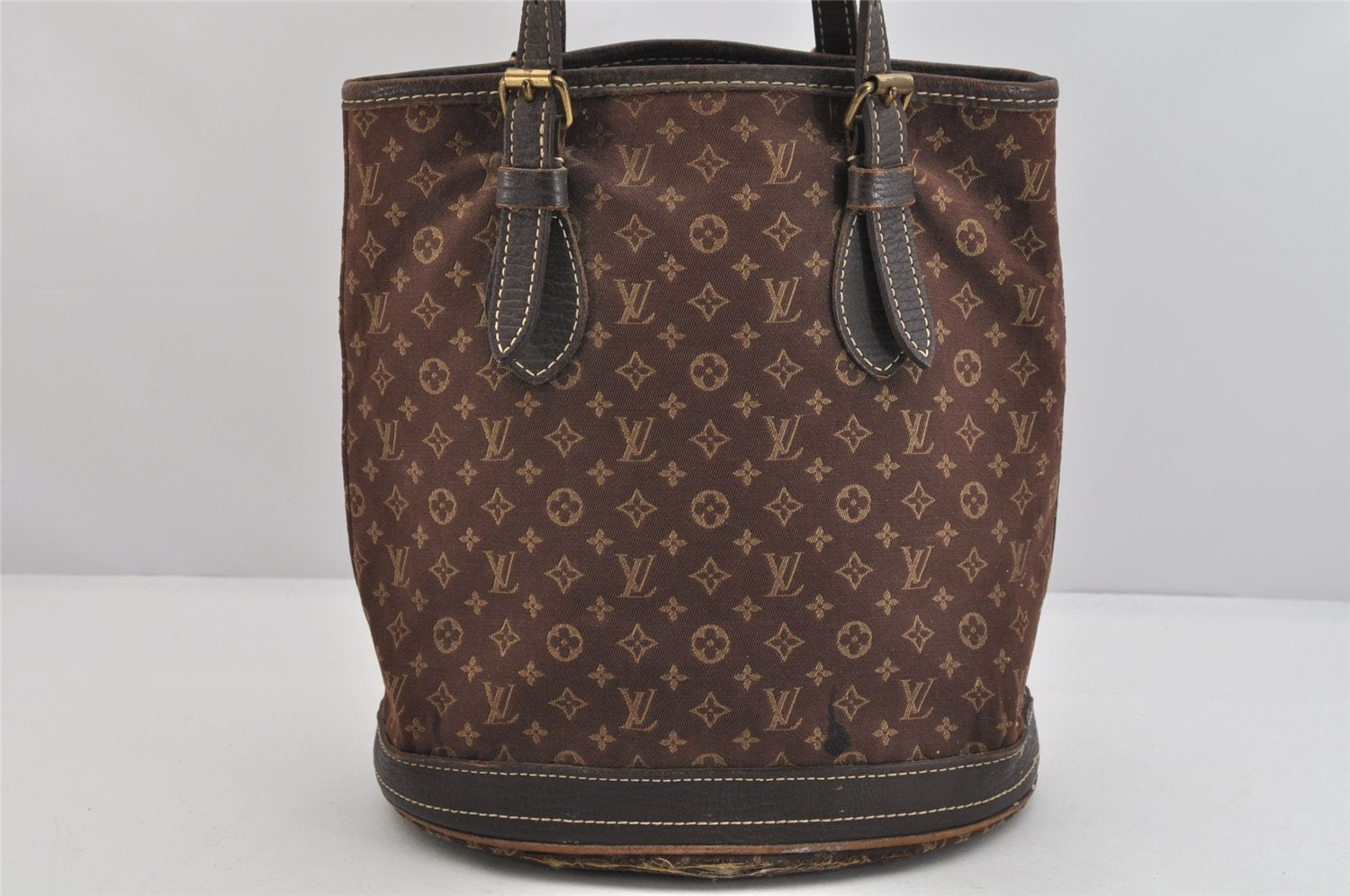 Auth Louis Vuitton Monogram Mini Lin Bucket PM Shoulder Bag M95226 Brown 3289K