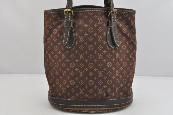 Auth Louis Vuitton Monogram Mini Lin Bucket PM Shoulder Bag M95226 Brown 3289K