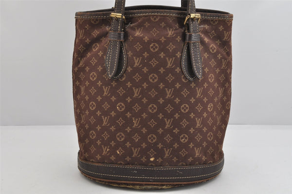 Auth Louis Vuitton Monogram Mini Lin Bucket PM Shoulder Bag M95226 Brown 3289K