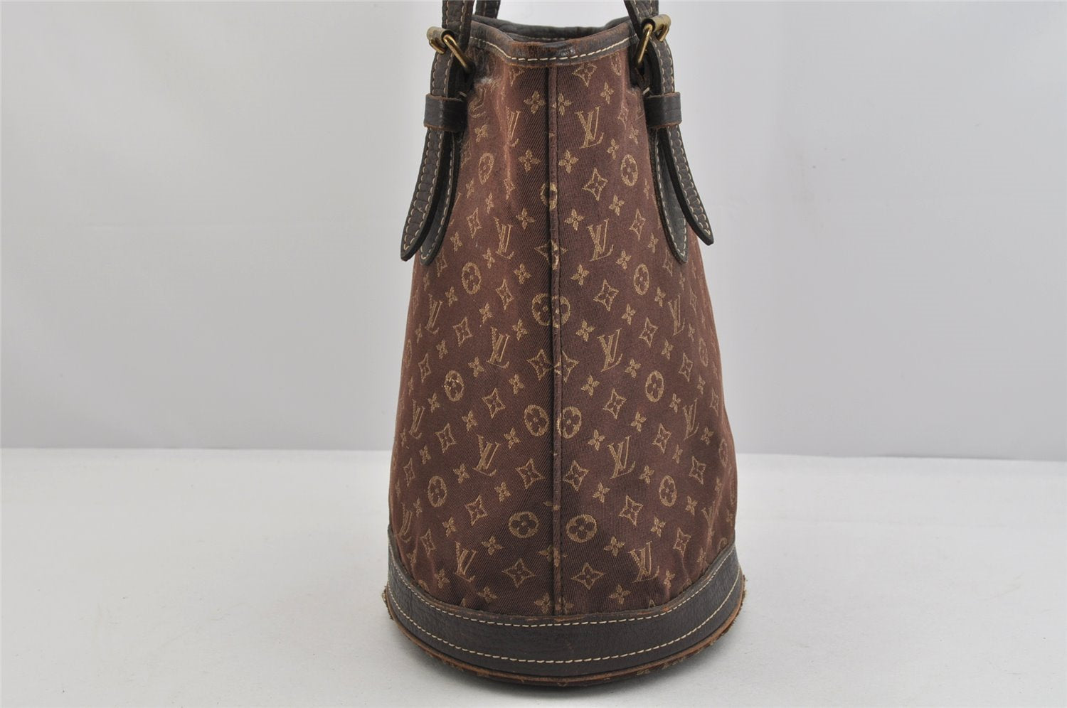 Auth Louis Vuitton Monogram Mini Lin Bucket PM Shoulder Bag M95226 Brown 3289K