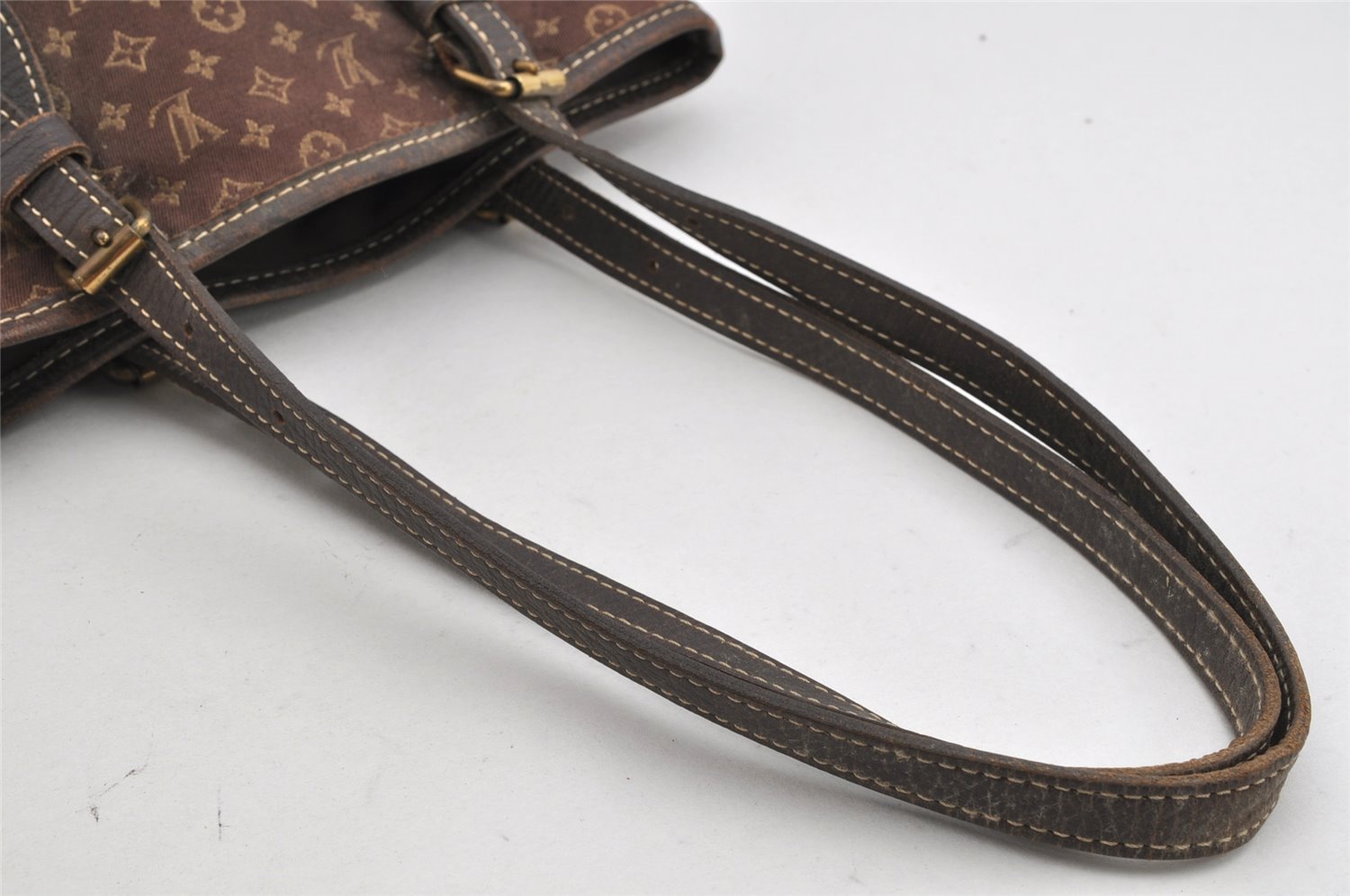 Auth Louis Vuitton Monogram Mini Lin Bucket PM Shoulder Bag M95226 Brown 3289K