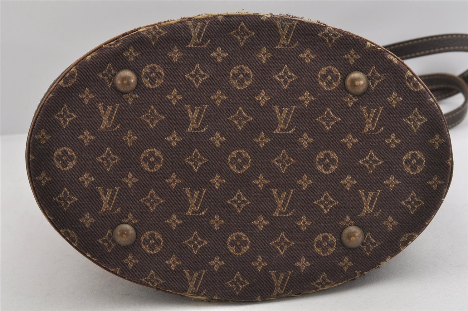 Auth Louis Vuitton Monogram Mini Lin Bucket PM Shoulder Bag M95226 Brown 3289K