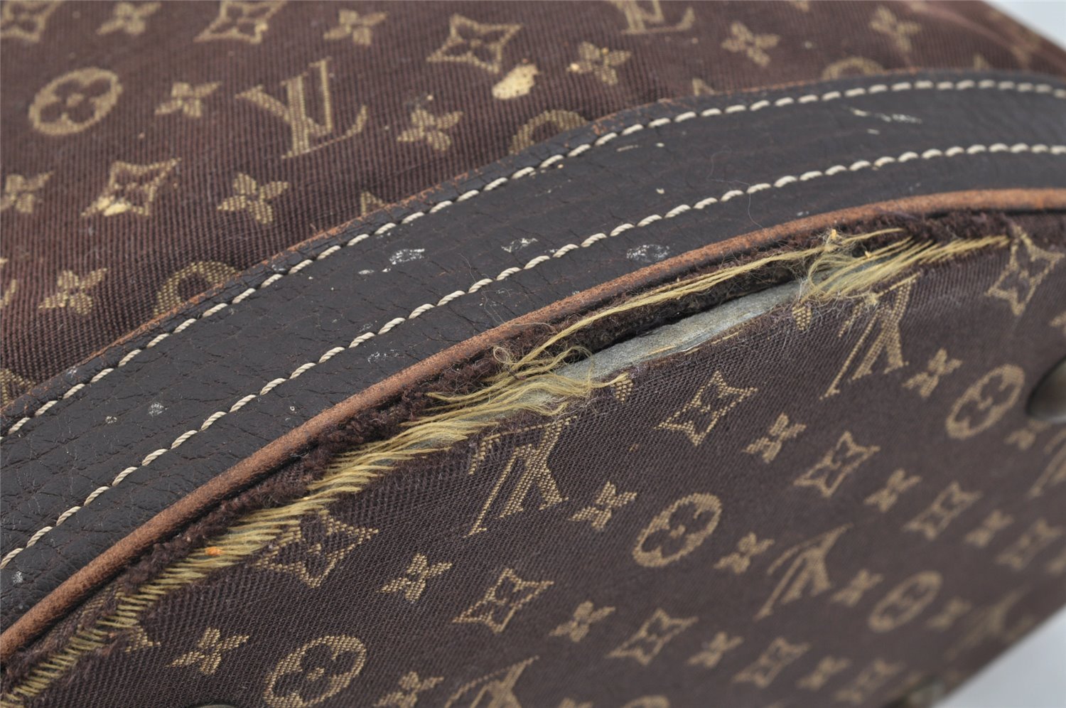 Auth Louis Vuitton Monogram Mini Lin Bucket PM Shoulder Bag M95226 Brown 3289K