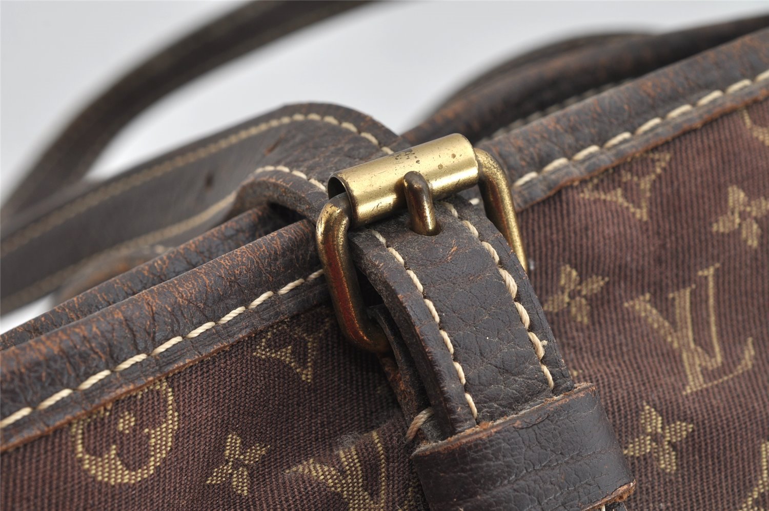 Auth Louis Vuitton Monogram Mini Lin Bucket PM Shoulder Bag M95226 Brown 3289K