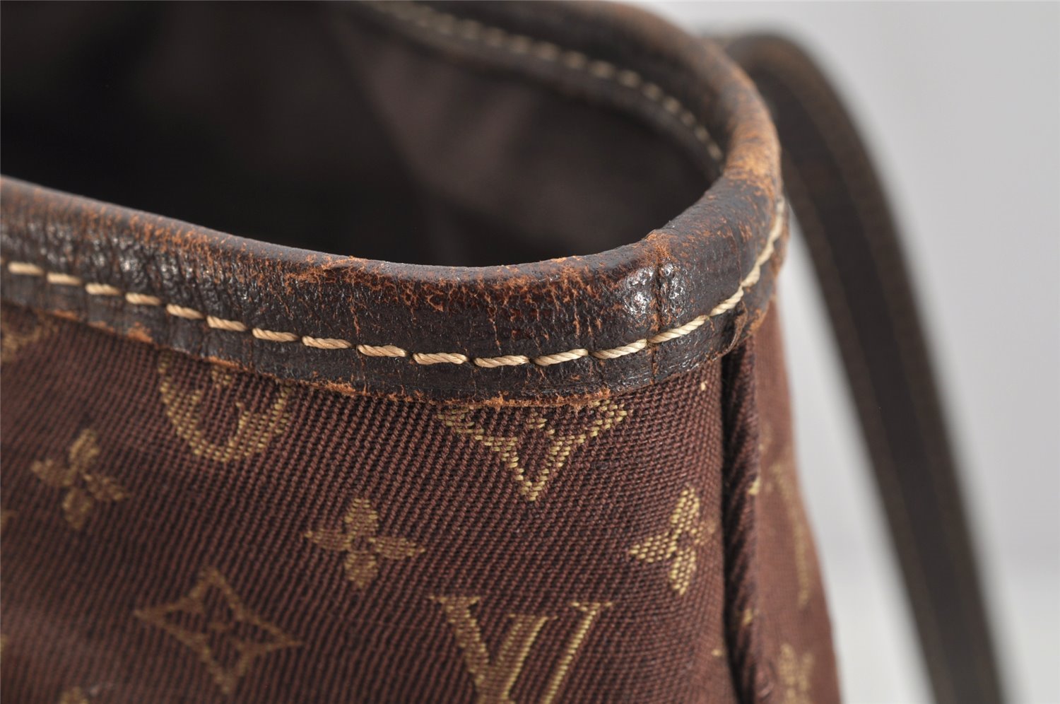 Auth Louis Vuitton Monogram Mini Lin Bucket PM Shoulder Bag M95226 Brown 3289K