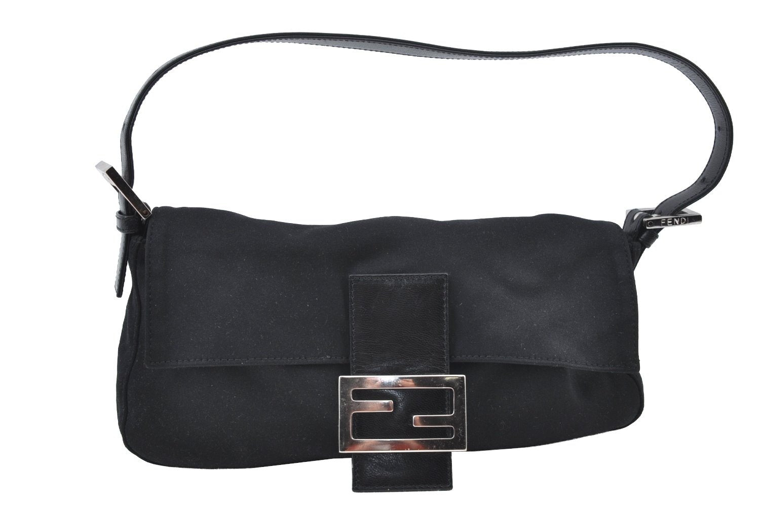 Authentic FENDI Mamma Baguette Shoulder Hand Bag Jersey Leather Black Junk 3290I