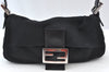 Authentic FENDI Mamma Baguette Shoulder Hand Bag Jersey Leather Black Junk 3290I