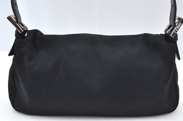 Authentic FENDI Mamma Baguette Shoulder Hand Bag Jersey Leather Black Junk 3290I