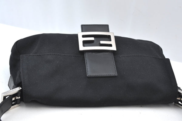 Authentic FENDI Mamma Baguette Shoulder Hand Bag Jersey Leather Black Junk 3290I