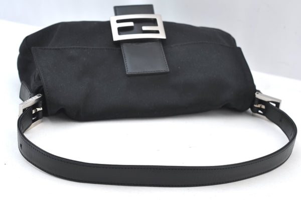 Authentic FENDI Mamma Baguette Shoulder Hand Bag Jersey Leather Black Junk 3290I
