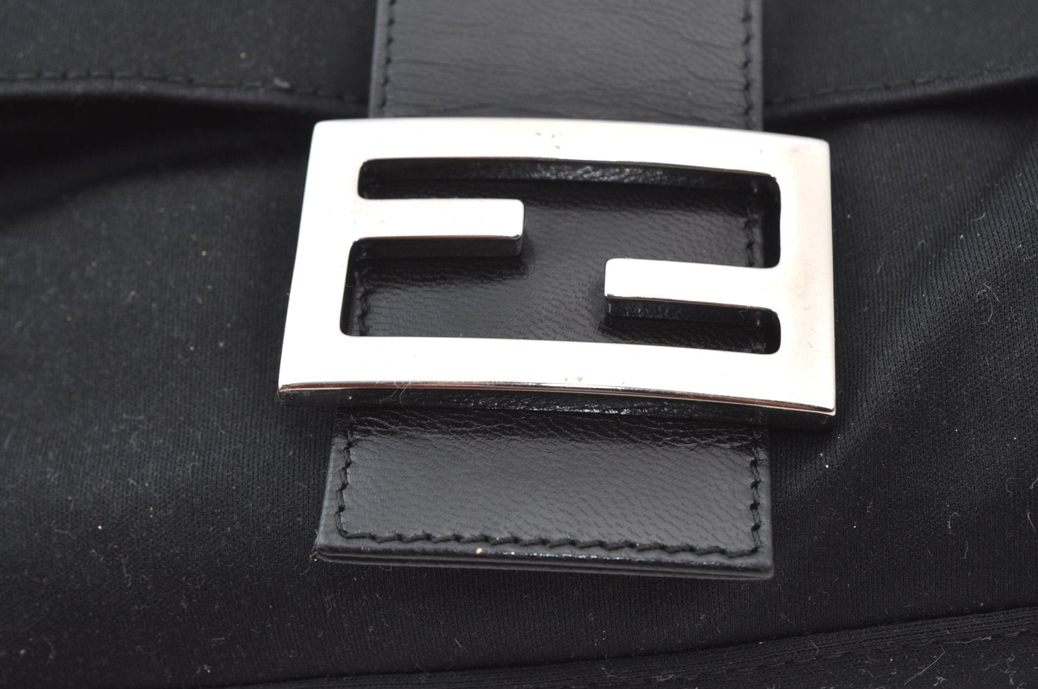 Authentic FENDI Mamma Baguette Shoulder Hand Bag Jersey Leather Black Junk 3290I