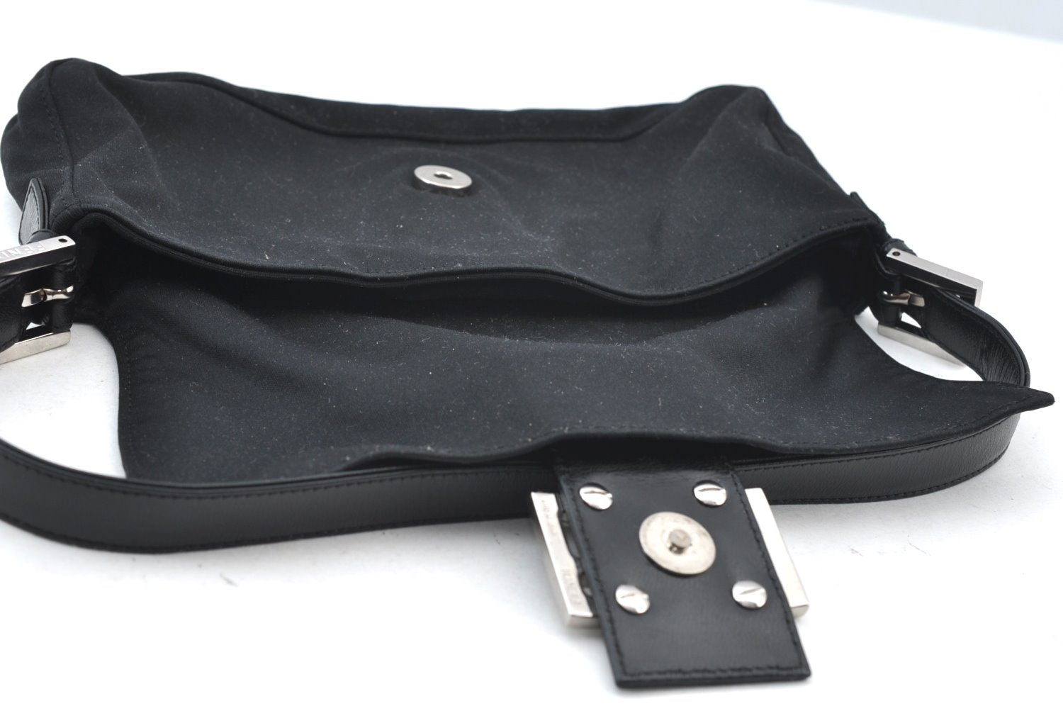 Authentic FENDI Mamma Baguette Shoulder Hand Bag Jersey Leather Black Junk 3290I