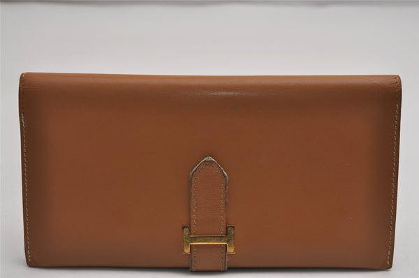 Authentic HERMES Vintage Bearn Classic Leather Long Wallet Purse Brown 3290J