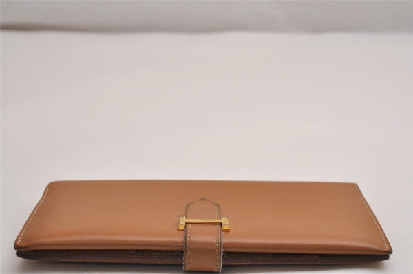 Authentic HERMES Vintage Bearn Classic Leather Long Wallet Purse Brown 3290J